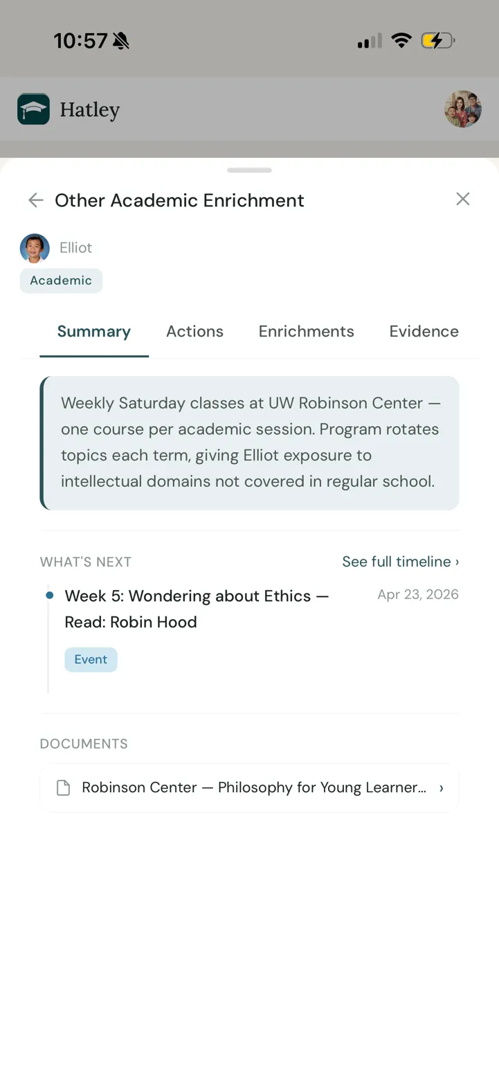 Hatley Summary tab showing Week 5: Wondering about Ethics — Read: Robin Hood
